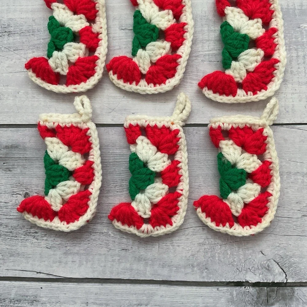 Granny‎ Square Mini Stocking Christmas Ornaments Lot Of 9 Handmade